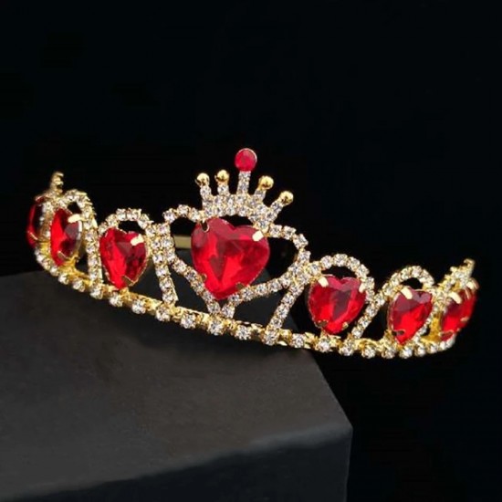 Thboxes Fashion luxury wedding crown headdress girl red heart crown headband accessories bridal headpiece