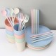 28 Pcs/Set Wheat Straw Household Tableware Gift Box Anti-Drop Bowl Cup Spoon Plate Set Color Mixing