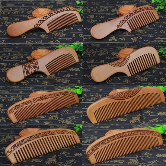 1 PC Natural Peach Wood Handcrafted Fine Tooth Comb Anti-Static Head Massage Classic Comb Hair Styling Hair Care Tool